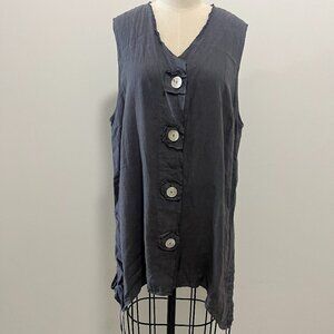 LA Fixsun Gray Linen Sleeveless Button Up Tank Top Tunic